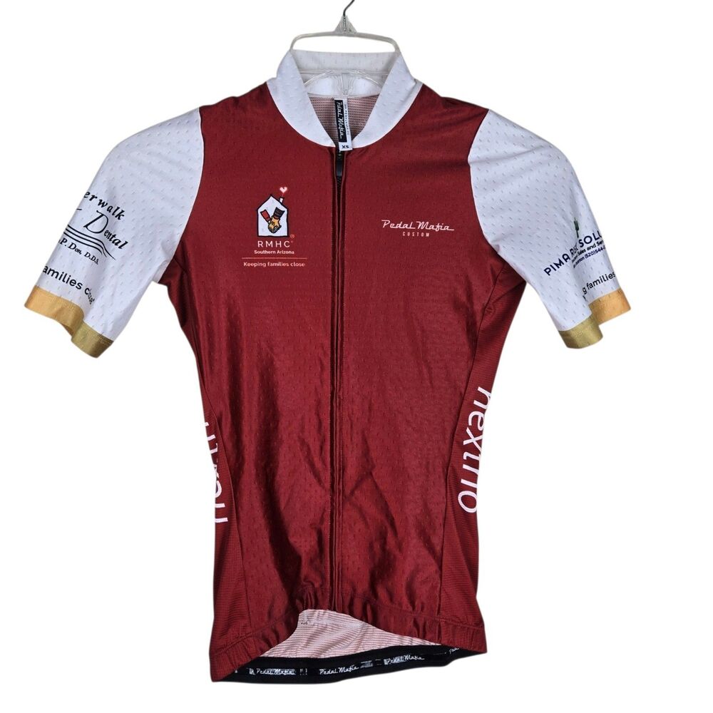 Pedal Mafia Custom Women's Cycling Jersey Sz XS Burgundy White Short Sleeve